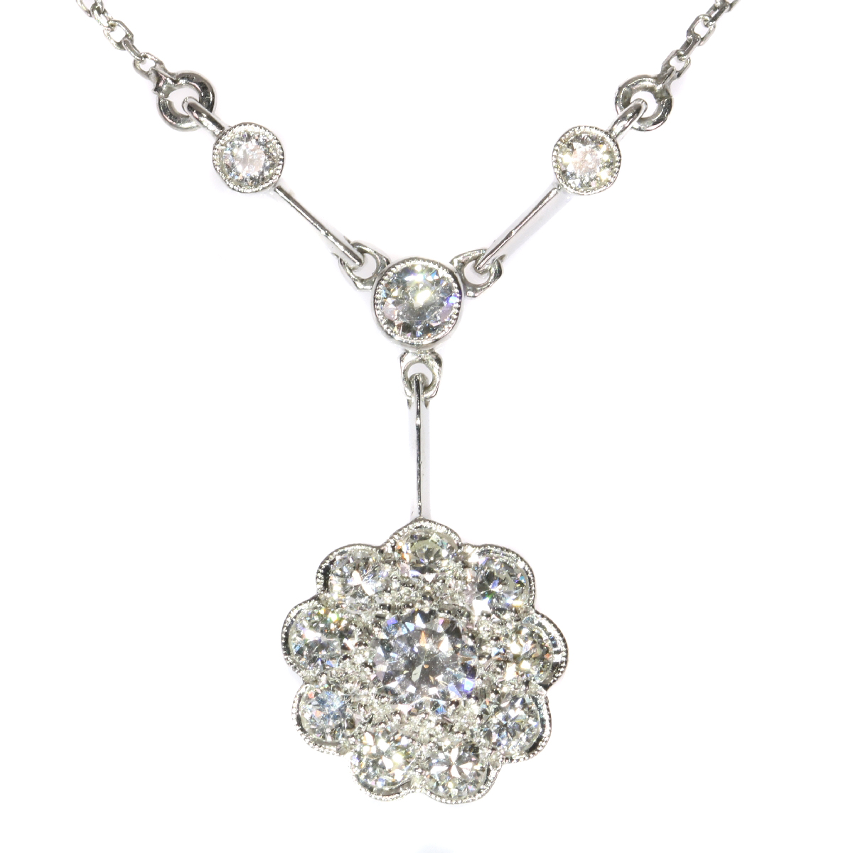 Vintage Art Deco platinum diamond chandelier necklace